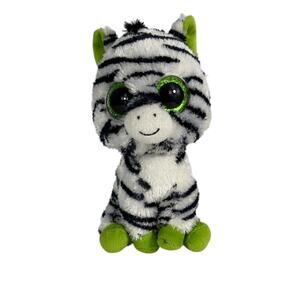 Ty Beanie Boos Zig Zag Zebra Plush Green Glitter Eyes 6in Stuffed Animal Toy
